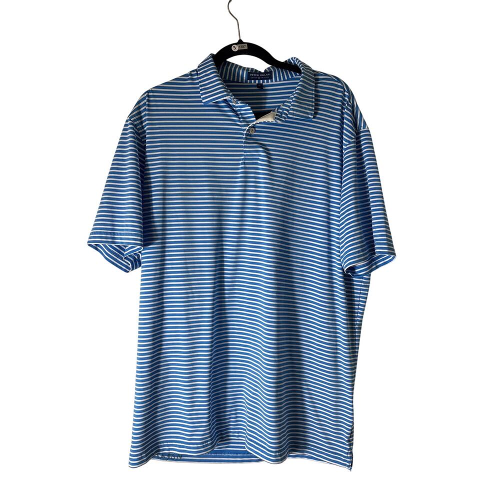 Peter Millar Blue and White Strip Golf Shirt Polo Sz XL